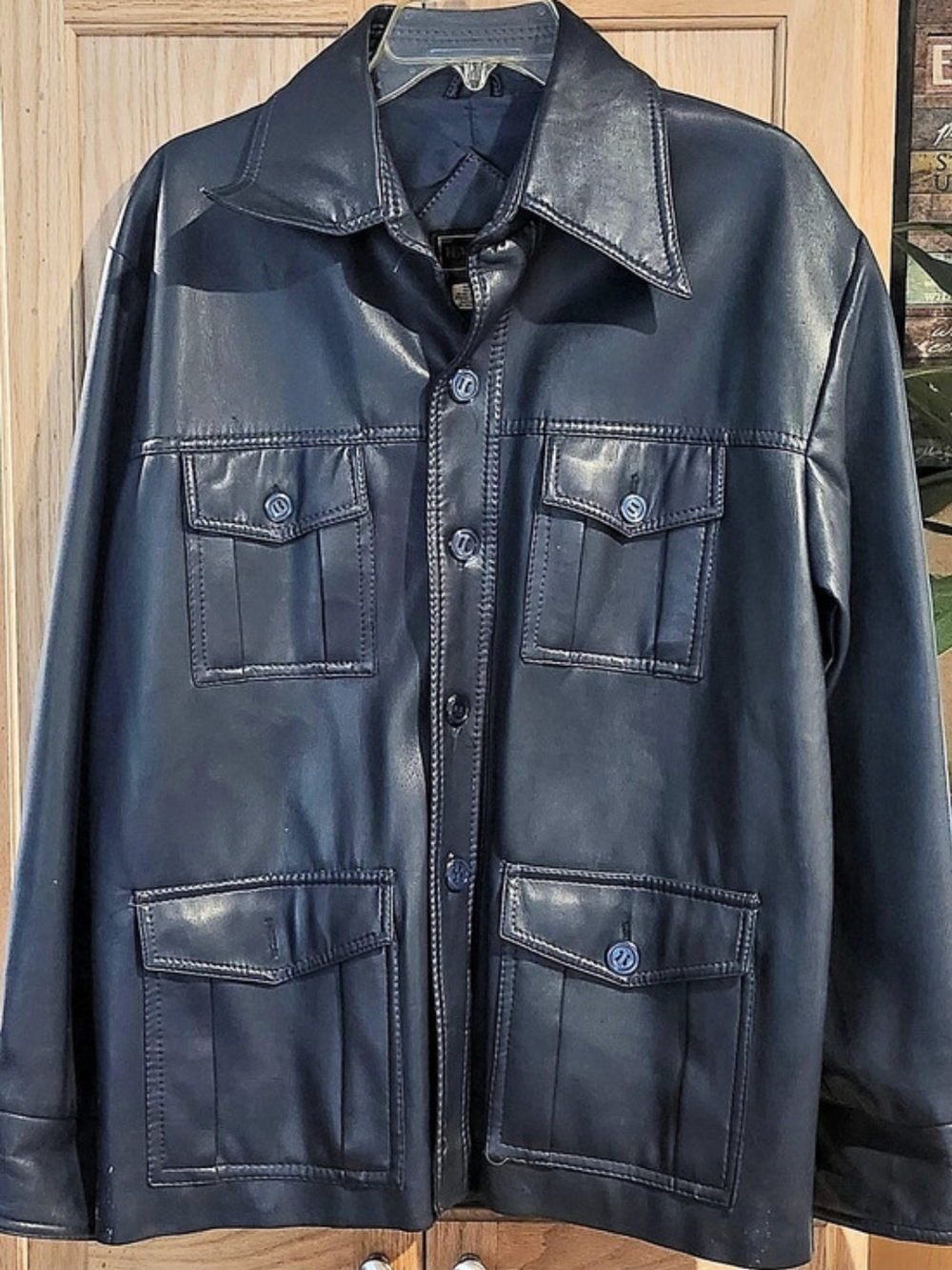 Haband Men's Black Vinyl Leather Jacket Size Large